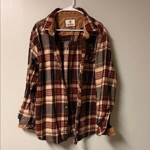 Legendary Whitetails Maroon Cream Gray Plaid Flannel Shirt Jacket